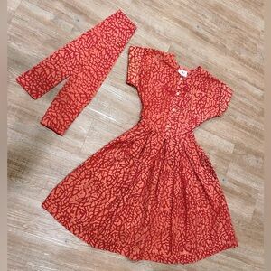 Anthropologie SIKA Mosaic Red/Pink Dress w/Pockets & Tie Belt - Women’s Size 2